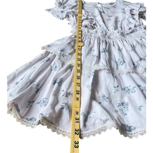 Shabby Chic White Blue Floral Ruffle Mini Dress Cottagecore - Size XS - Picture 8 of 9